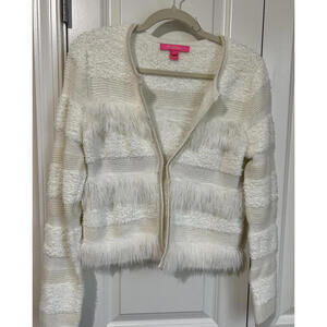 Lilly Pulitzer Womens SZ S Long Sleeve Open Knit Cardigan Sweater Ivory B1